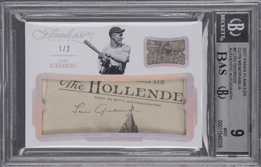 2017 Panini "Flawless Cuts" Memorabilia #2 Lou Gehrig Signed Card (#1/2) – BGS MINT 9/Beckett MINT 9 Signature!